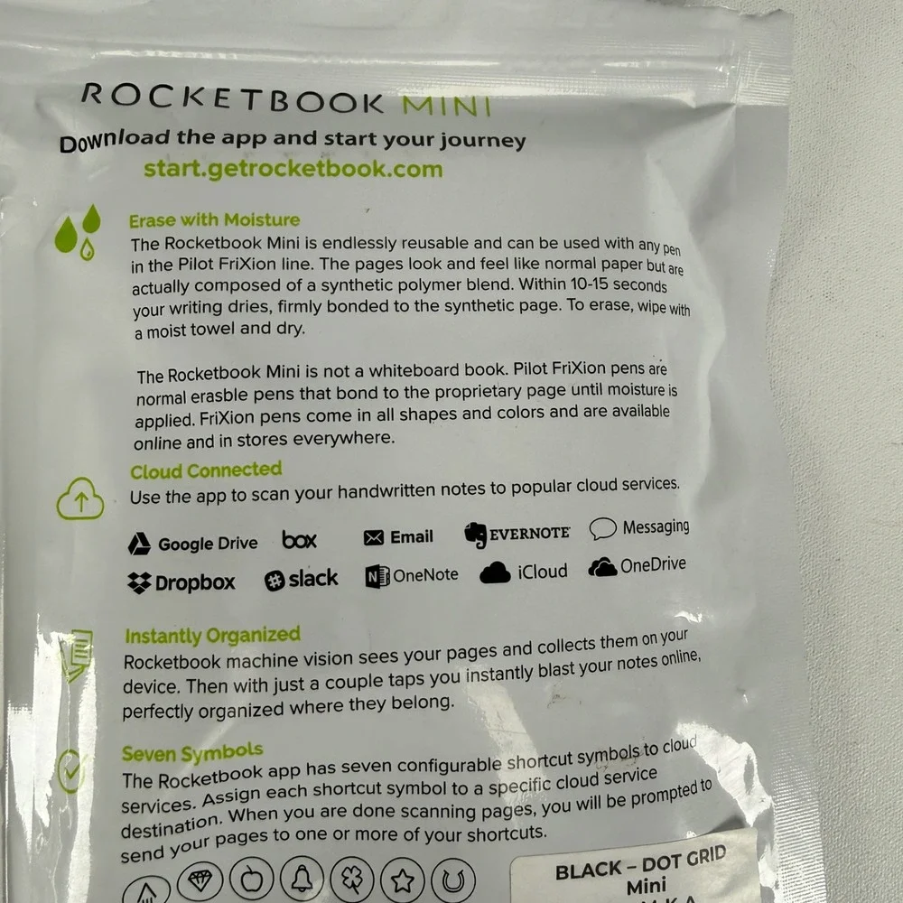 Rocketbook Mini Reusable Smart Notebook 3.5x5.5 EVR-M-K-A  BLK- Dot Grid NOB